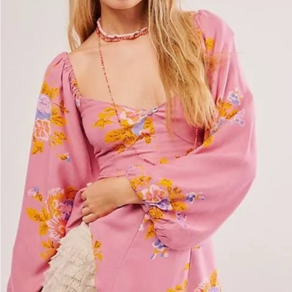 Free people Pink Floral Dress with Orange Accents size small